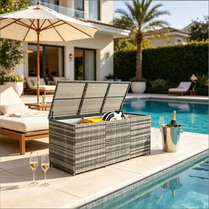 English Elm Garden Pe Rattan Wicker Outdoor Deck Box 175 Gallon Waterproof Patio Storage T3971P503388