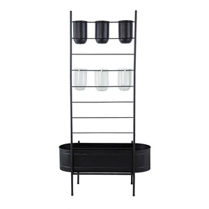 English Elm 32x14x60" Matte Black Iron Ladder Plant Stand with Bucket Planters for Indoor Outdoor W2078P499969