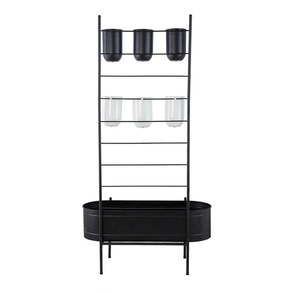 English Elm 32x14x60" Matte Black Iron Ladder Plant Stand with Bucket Planters for Indoor Outdoor W2078P499969