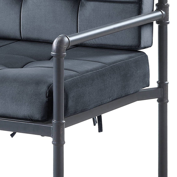 English Elm Grey Water-Pipe Accent Chair with Memory Foam Velvet Cushion, Sandy Grey Finish, Industrial Chic Elegance B062P185736