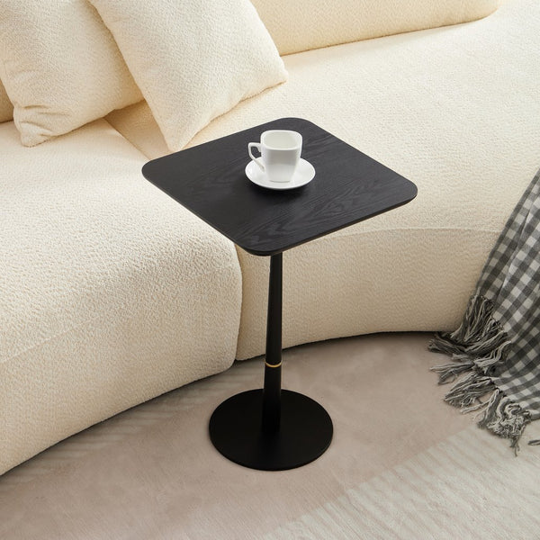 English Elm MDF Round Tea Table with Metal Feet, Modern Black Accent for Living Room, Dining & Lounge 21.5"x18" W2085P241112