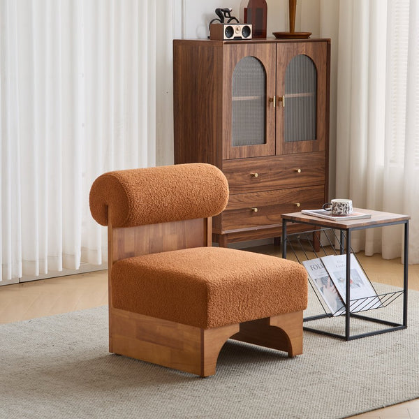 English Elm Christopher Knight Home® - Modern Boucle Lounge Chair with Rolled Backrest and Solid Wood Frame for Cozy, Durable Comfort and Style Natural,Orange N767P256409D