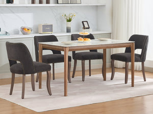 English Elm Wooden Modern Fabric Dining Chairs Set of 2 with Dual-Rebound Cushion & Curved Solid Wood Legs for Stylish Comfort Black W1143P372911