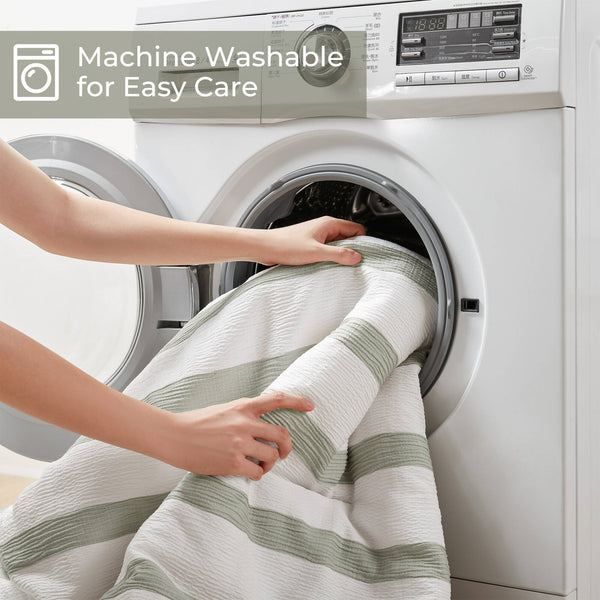 JLA Home Super Listing - Yarn-dyed Merritt striped comforter with woven tonal texture, subtle crinkle & all-season warmth, OEKO-TEX certified Sage Green AM10-0611