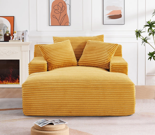 English Elm Cloudline Oversized Chaise Lounge Chair with Soft Corduroy Full Foam Cushioning, No Assembly Required Yellow B2735P271452