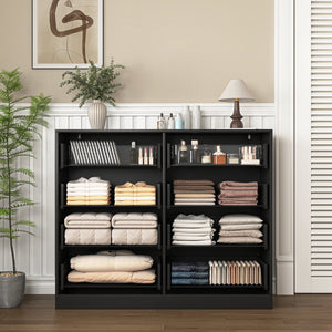 English Elm Modern Six Drawer Chest with Wavy Textured Fronts Sleek Matte Storage for Any Room Black W409P307537