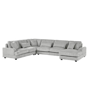 English Elm 129" Oversized Sectional Sofa U-Shaped Corduroy Chaise Lounge with Curved Armrests Plush Foam Comfort Grey N719S001690E