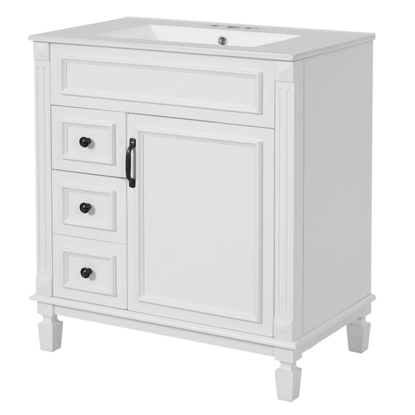 English Elm 30" French-Inspired Bathroom Vanity With Ceramic Sink & Dual Drawers - Elegant Storage Solution! N710P323328K