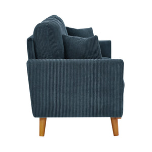 English Elm Asher Mid-Century Corduroy Sofa with Vertical Channel Texture, Tapered Walnut Legs, 2-Pillow Comfort Blue B343P348952