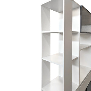 English Elm 70.87"h Tall Storage Cabinet Glass Panel Doors Asymmetric Drawers Modern Hallway Organizer W331S00204