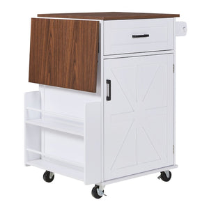 English Elm K&k Farmhouse Rolling Kitchen Cart with Drop Leaf Drawer Open Rack Lockable Wheels White N707P404539W