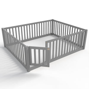 English Elm Twin Floor Bed Pine Wood Frame with Guardrails and Door for Safe Toddler Sleep Gray W1580P418052