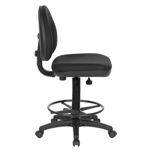 OSP Home Furnishings Sculptured Ergonomic Drafting Chair with Pneumatic Lift Upholstered Seat Lumbar Back Black DC550-231
