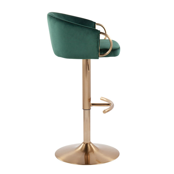 English Elm Claire Chic Adjustable Velvet Bar Stool Set of 2 with Gold Metal Base, Swivel, Rounded T Footrest Green B202S00768