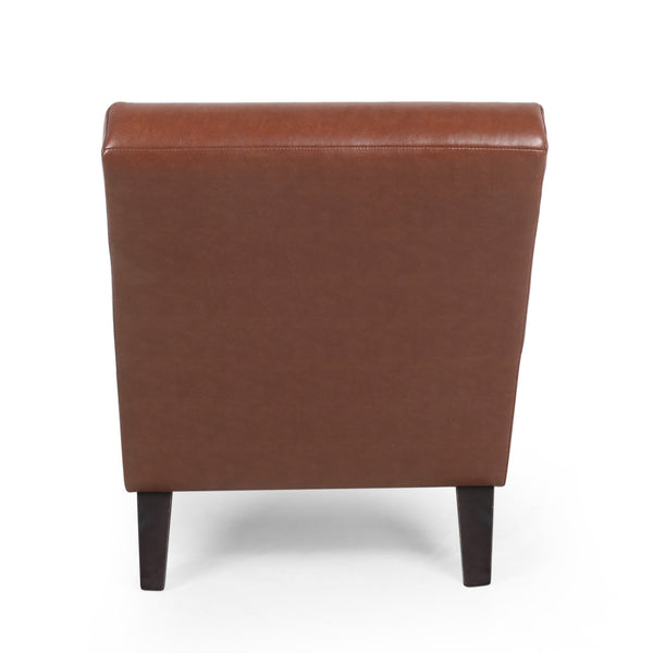 English Elm Christopher Knight Home® - FINLAY Curved PU Chaise Lounge with Birch Legs — Ergonomic Faux Leather Seat for Modern Comfort and Style Light Brown 43.5 L x 26.5 W x 14.5 H 70507.00