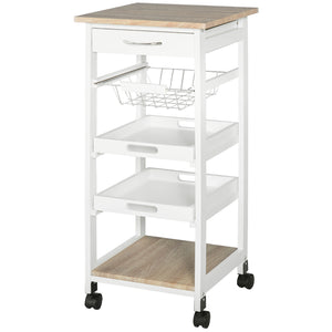 English Elm Homcom Mobile Kitchen Cart - Versatile Rolling Island With Storage, Solid Wood Frame & Wire Baskets W2225P200686