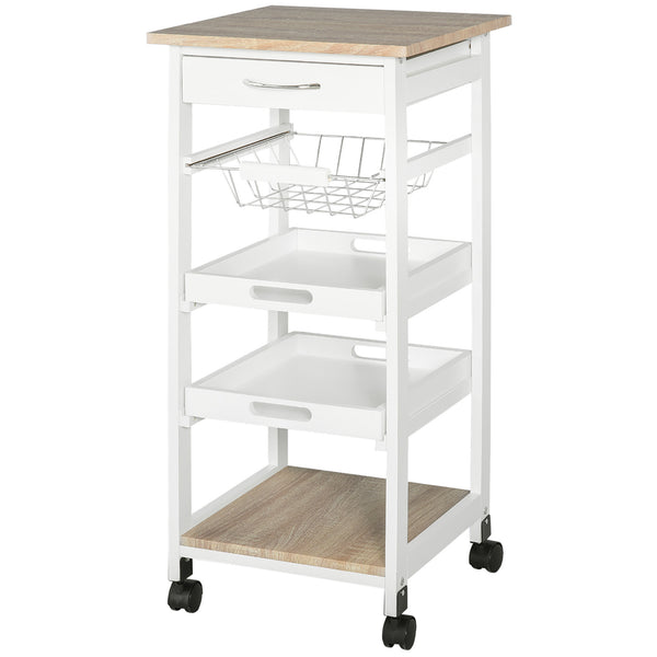 English Elm Homcom Mobile Kitchen Cart - Versatile Rolling Island With Storage, Solid Wood Frame & Wire Baskets W2225P200686