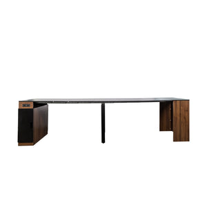English Elm Modern Expandable Dining Table with Built-In Outlet, 5-Panel Extendable Space-Saving Design for Gatherings Walnut+black W331S00190