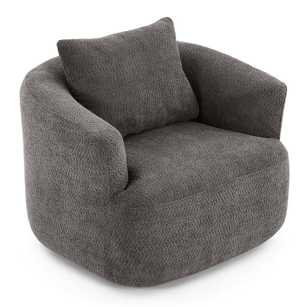 English Elm 360° Swivel Chair with Boucle Upholstery, Deep Pocket-Spring Seat, Ergonomic Curved Arms & Minimalist Design for Living Room Comfort Grey N719P288552E