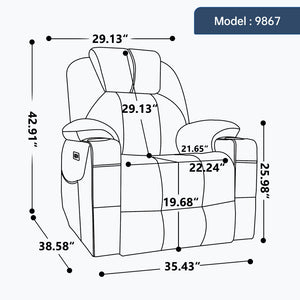 English Elm Up to 350 Lbs Chenille Power Lift Recliner with Massage Heating and Usb Charging Ports Khaki W3224S00026