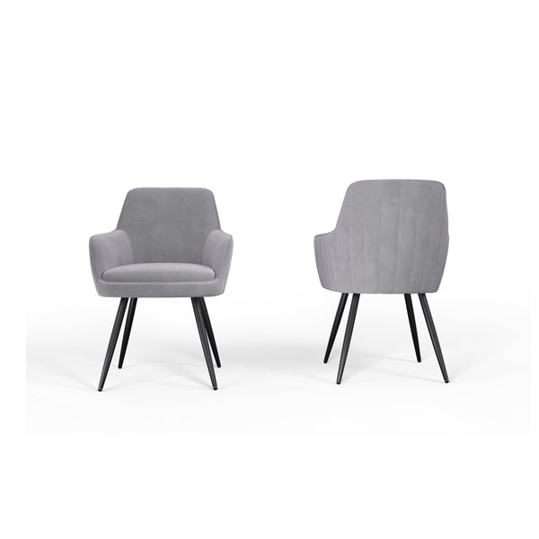 English Elm Grey Modern Mid-Century Upholstered Accent Chairs Set of 2 — Channel-Tufted Velvet Feel, Black Legs B347P339728