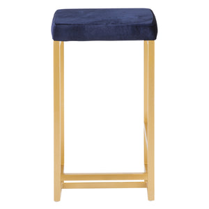 English Elm Midas 26" Contemporary-Glam Counter Stool with Gold Geometric Frame and Plush Velvet Seat, Set of 2 Blue B202P222391