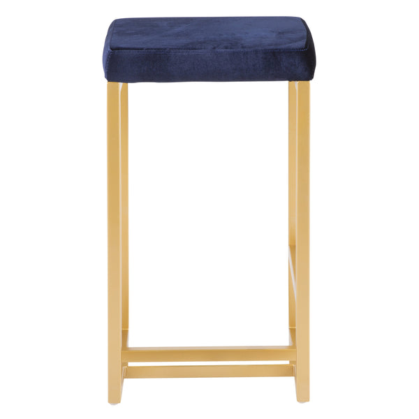 English Elm Midas 26" Contemporary-Glam Counter Stool with Gold Geometric Frame and Plush Velvet Seat, Set of 2 Blue B202P222391