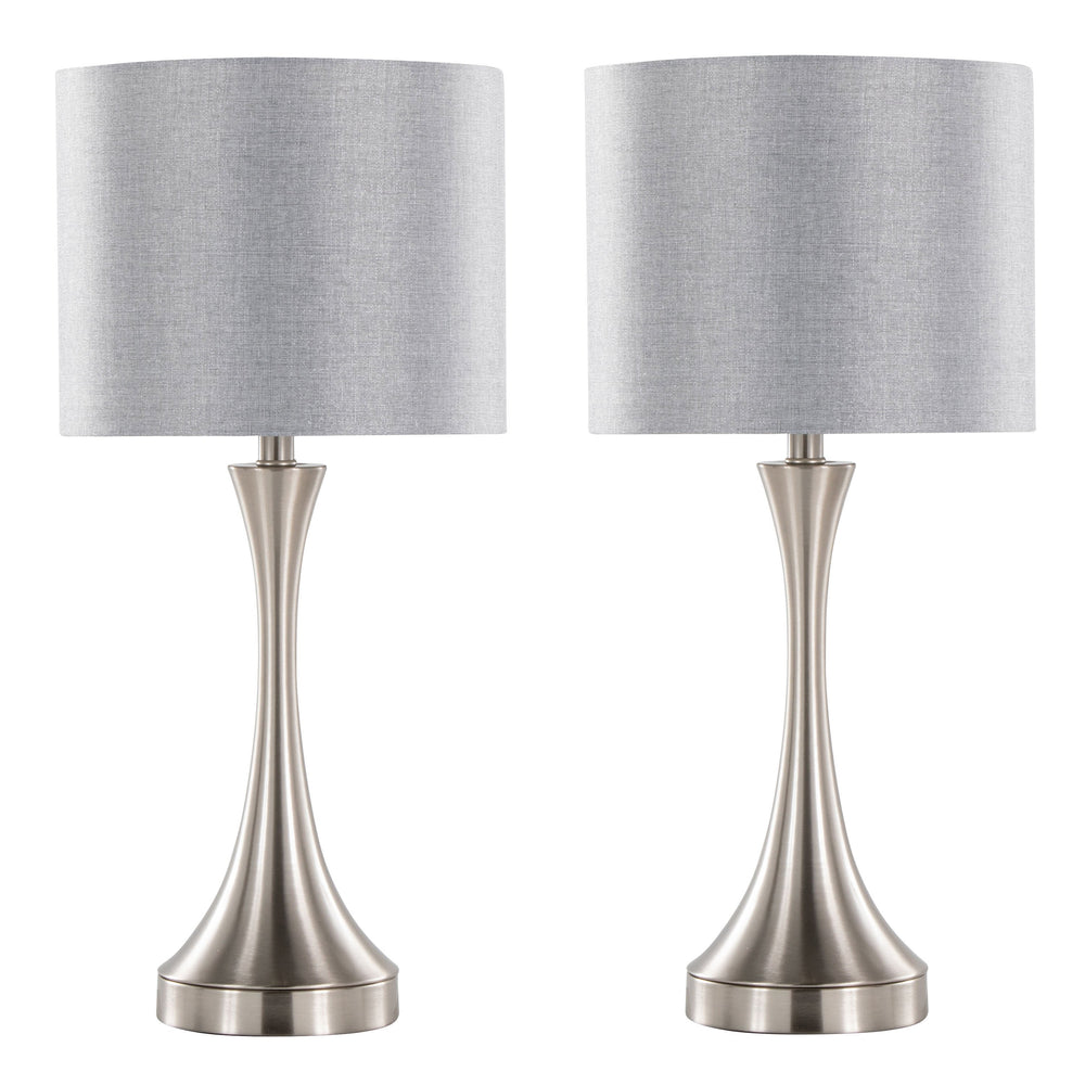 English Elm Lenuxe 25" Contemporary Metal Table Lamp Set of 2 in Brushed Nickel with Grey Linen Shade & USB Port B202P224078