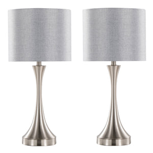 English Elm Lenuxe 25" Contemporary Metal Table Lamp Set of 2 in Brushed Nickel with Grey Linen Shade & USB Port B202P224078