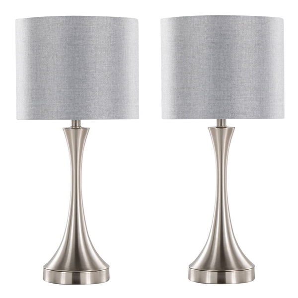 English Elm Lenuxe 25" Contemporary Metal Table Lamp Set of 2 in Brushed Nickel with Grey Linen Shade & USB Port B202P224078