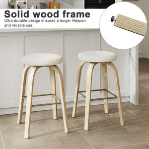English Elm Swivel Backless Counter Stools Set of 2 with Fabric Seat Bentwood Legs Mid-century Modern Beige W3107P446882