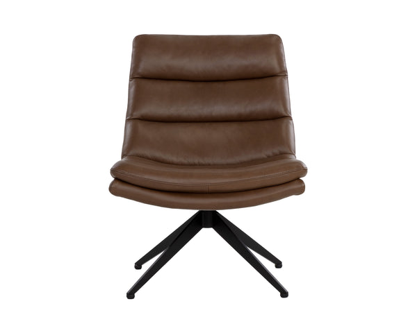 Sunpan Keller Swivel Lounge Chair - Luxurious Mid-Century Modern Design with Genuine Italian Leather Comfort Missouri Mahogany Leather