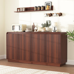 English Elm Black Fluted Wave Door Media Console with Built-in Power Outlet and Adjustable Shelving Walnut W409P452058