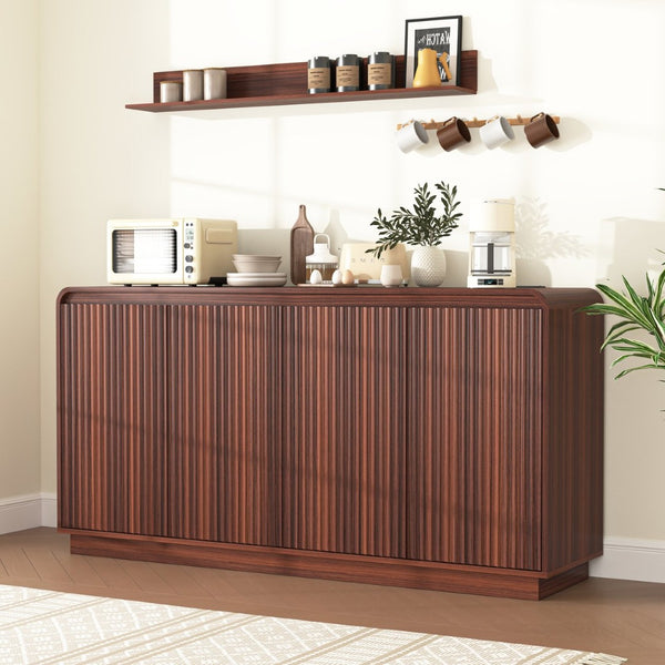 English Elm Black Fluted Wave Door Media Console with Built-in Power Outlet and Adjustable Shelving Walnut W409P452058