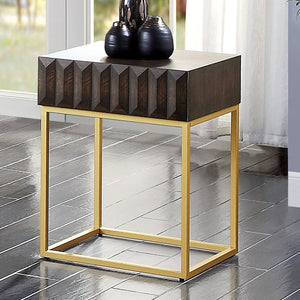 English Elm Contemporary Round Mid‑Century Accent Side Table with Tapered Legs, Solid Wood Build and Compact Design Gold,Walnut 23 L x 22 W x 10 H B2741P359685