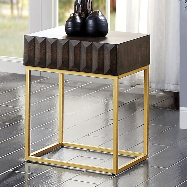 English Elm Contemporary Round Mid‑Century Accent Side Table with Tapered Legs, Solid Wood Build and Compact Design Gold,Walnut 23 L x 22 W x 10 H B2741P359685