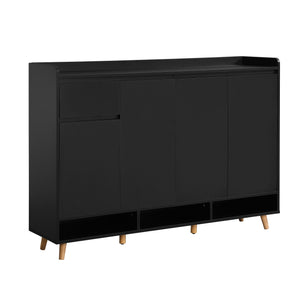 English Elm ON-TREND Modern Shoe Cabinet with Adjustable Shelves, Solid Wood Legs, Spacious Entryway Storage Sideboard Black WF321211AAB