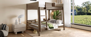 English Elm Full Pine Bunk Bed with Integrated Bookshelves Guardrails and Detachable Frame Brown W5316S00012
