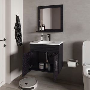 English Elm Slater Floating Vanity Set Wenge with Sink, Two-Door Cabinet, Mirror Shelf — Space-Saving, Scratch-Resistant B128P314806