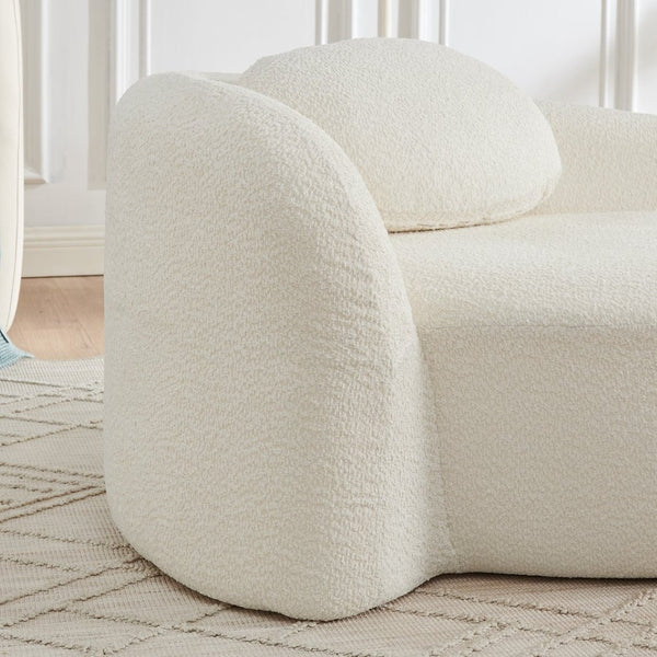 English Elm Modern Oval Boucle Lounge Chair Sculptural Integrated Armrest for Bedroom Living Room Beige W487P456129