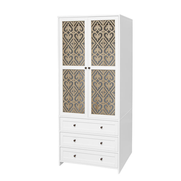 English Elm Hollow 2-Door 3-Drawer Wardrobe with Ventilated Hollow Pattern, Anti-Tip Safety, Floor Mats Included W688P276738