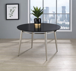 OSP Home Furnishings Brooklyn Round Coffee Table with Brushed Nickel Metal Frame for Modern Living Rooms Black MG1230R-BK