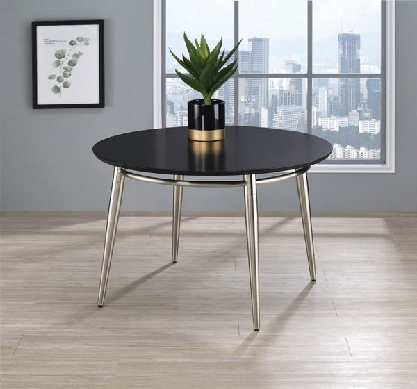OSP Home Furnishings Brooklyn Round Coffee Table with Brushed Nickel Metal Frame for Modern Living Rooms Black MG1230R-BK