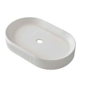 English Elm 22.8-In Oval Vessel Sink Vanity White Ceramic with Vertical Stripes, Self-Clean Glaze & Pop-Up Drain W3136P311070