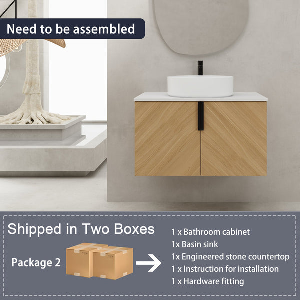English Elm 30" Elegant Wall-Mounted Bathroom Vanity With Ceramic Sink & Soft-Close Doors For Modern Spaces W999S00443