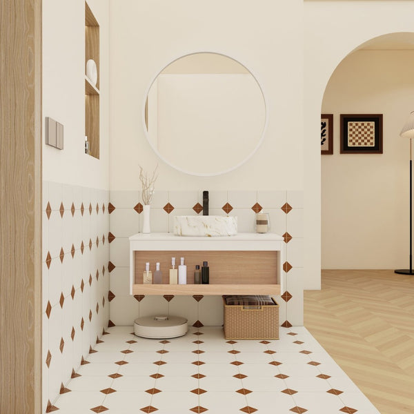 English Elm 36" Floating Bathroom Vanity Light Oak Modular Cabinet with Gel Coat Integrated Sink Gold+White,White + Light Oak W3450S00063
