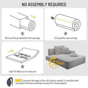 English Elm Luxurious Corduroy Convertible Chaise Lounge Sofa Bed with Foam Support for Apartments Light Grey W3219P449013