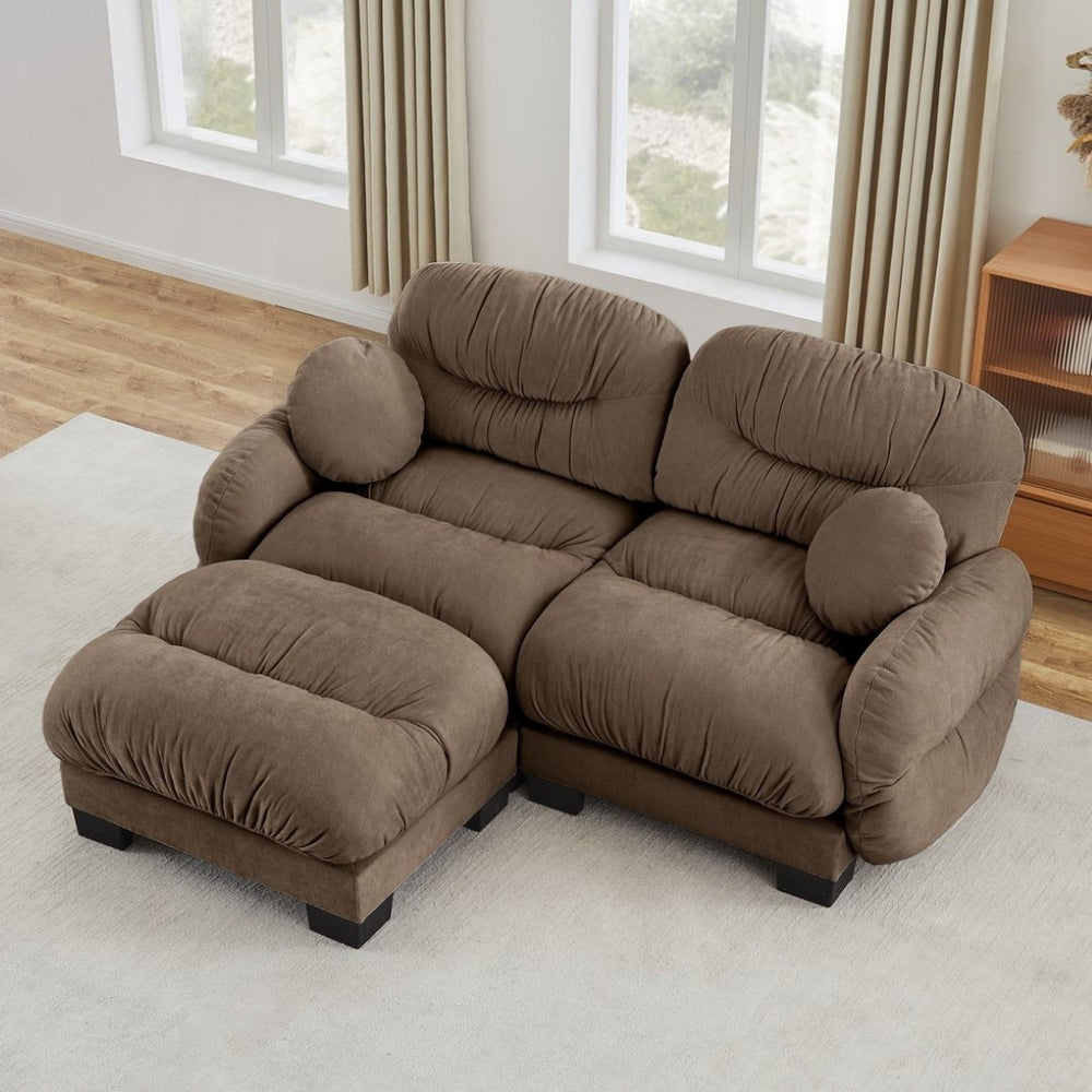 English Elm Pleated Chenille Sectional Sofa with Ottoman Ergonomic Foam Curved Armrests Living Room Brown W5656S00056