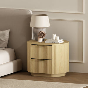 English Elm Olivia 27" Nightstand in Natural Oak – 2-Drawer Ribbed Wood Grain, Rounded Corners, Metal Glam Handles B365P398197