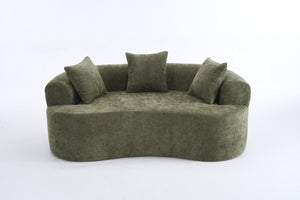 English Elm Crescent-shaped Chenille Loveseat Low Profile Curved Sofa for Modern Living Rooms Green W5188P450355